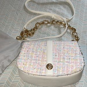 Blair Chain Handle Tweed Shoulder Bag - Light Pink